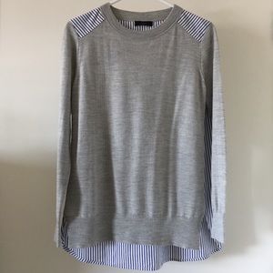 J. Crew Gray Sweater with Blue White Striped Back